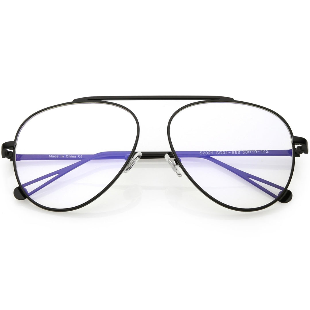 Premium Modern Metal Aviator Eyeglasses Single Brow Bar Clear Flat Lens 57mm Image 4