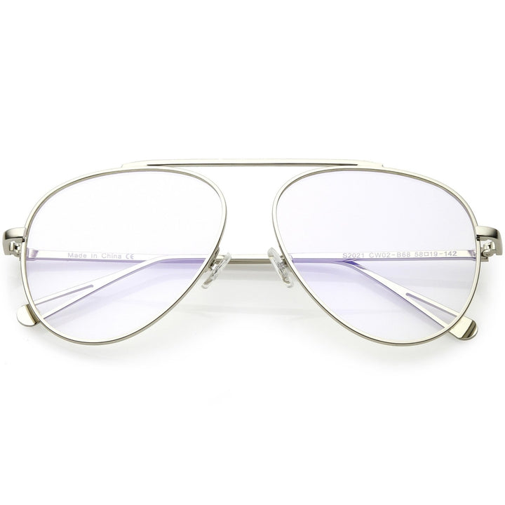 Premium Modern Metal Aviator Eyeglasses Single Brow Bar Clear Flat Lens 57mm Image 6
