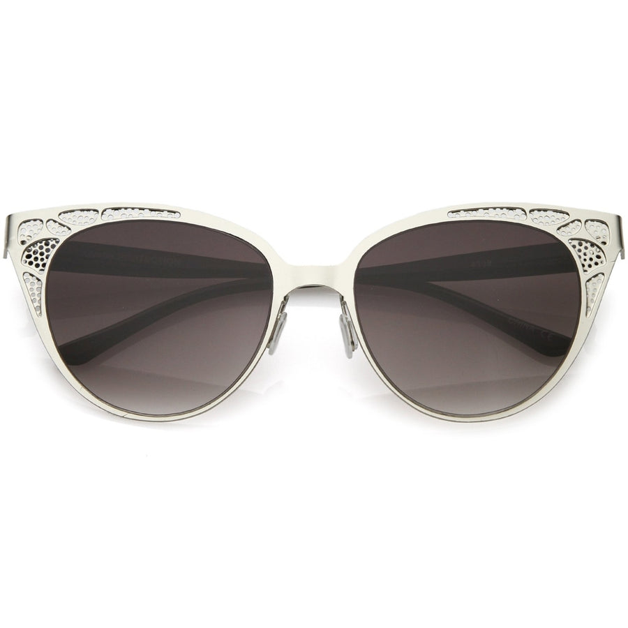 Retro Cat Eye Sunglasses Perforated Metal Oval Neutral Color Flat Lens 54mm Image 1