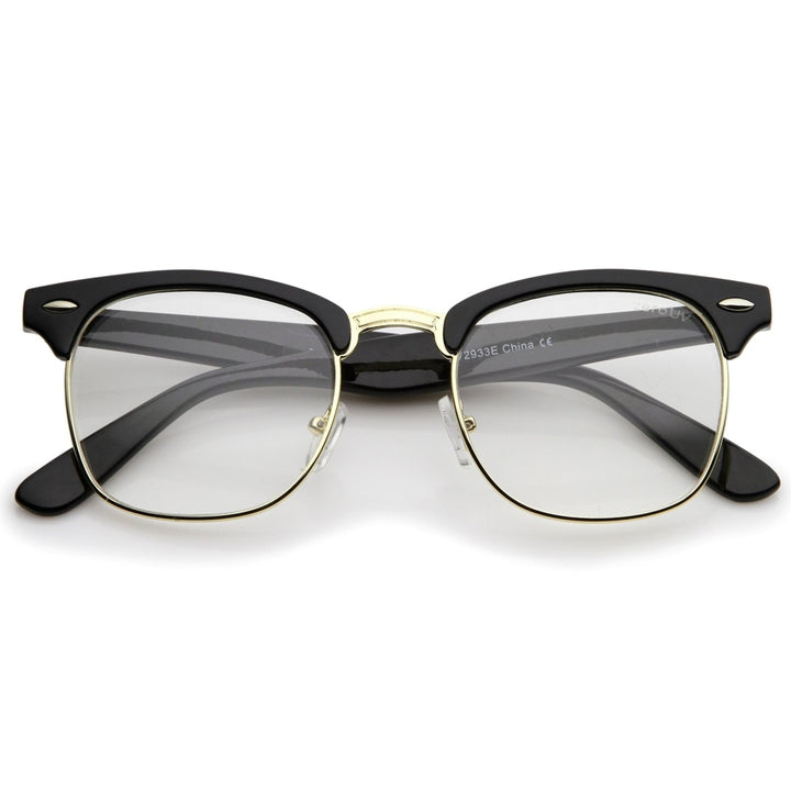 Retro Square Clear Lens Horn Rimmed Half-Frame Eyeglasses 50mm Image 4