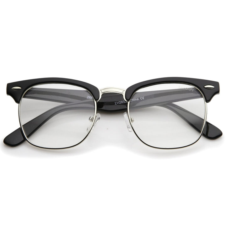 Retro Square Clear Lens Horn Rimmed Half-Frame Eyeglasses 50mm Image 6