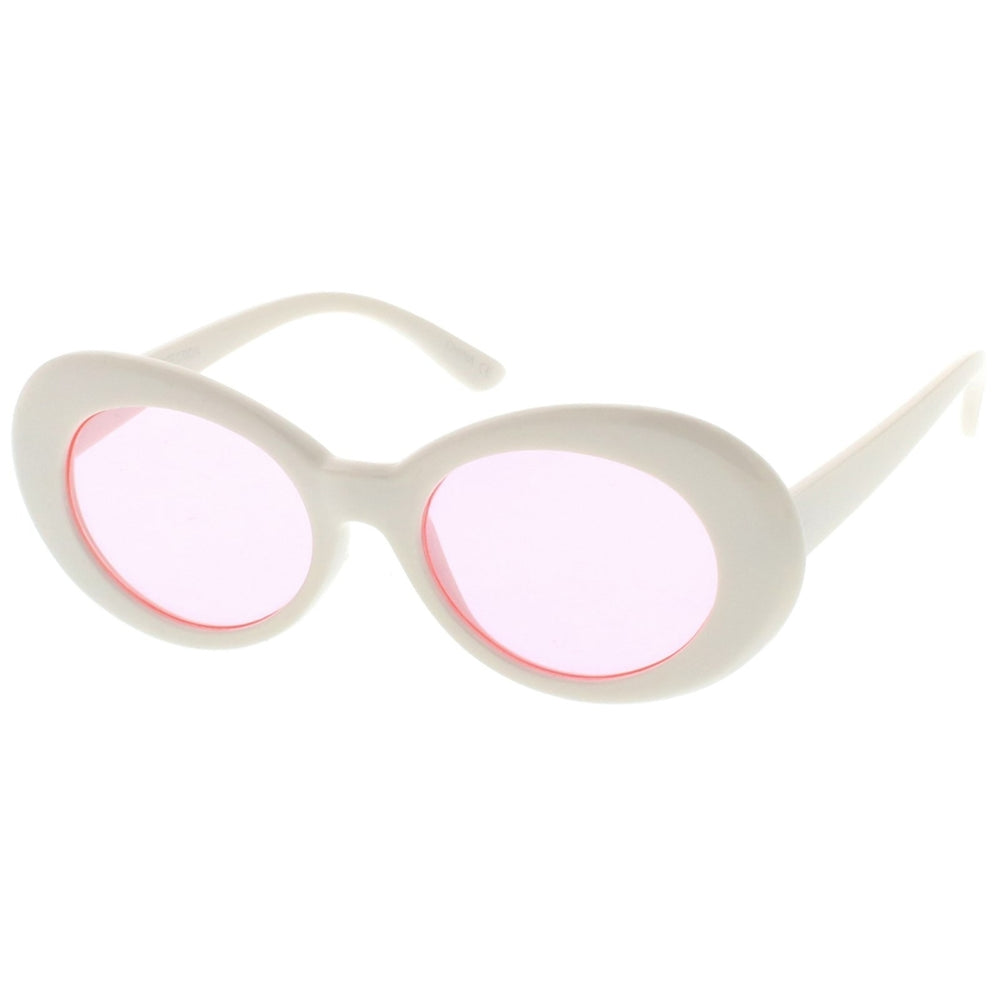 Retro White Oval Sunglasses With Tapered Arms Colored Round Lens 51mm Image 2
