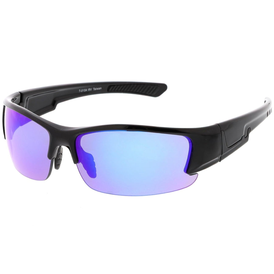 Sports Semi-Rimless TR-90 Wrap Sunglasses Rectangle Colored Mirror Lens 63mm Image 1