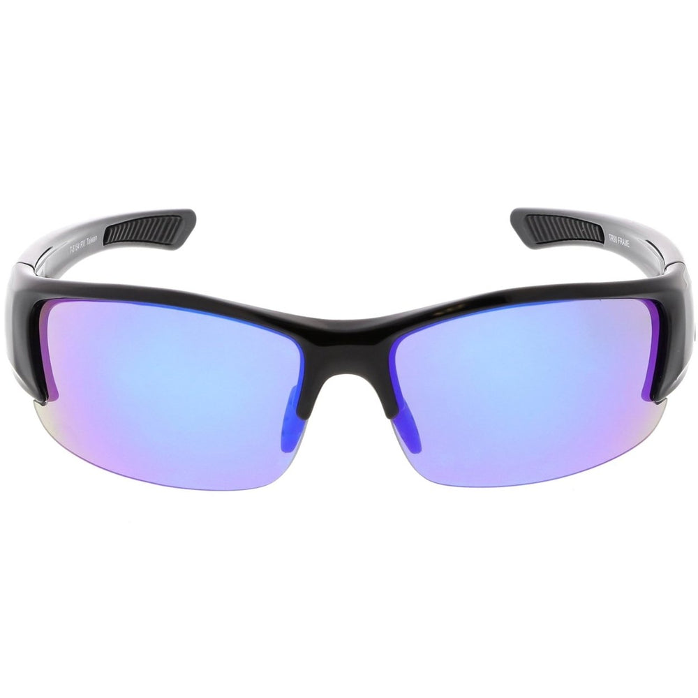 Sports Semi-Rimless TR-90 Wrap Sunglasses Rectangle Colored Mirror Lens 63mm Image 2