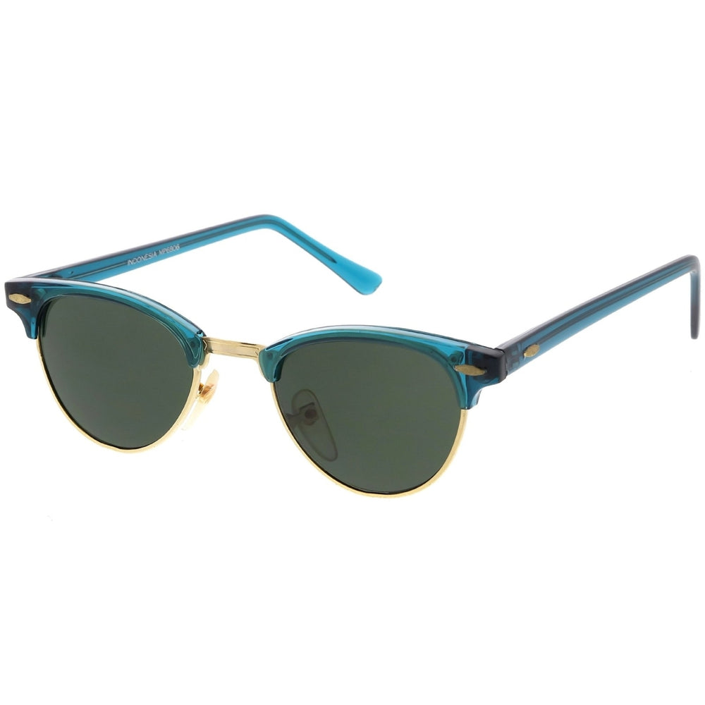 True Vintage Horn Rimmed Semi Rimless Sunglasses Green Tinted Oval Lens 49mm Image 2