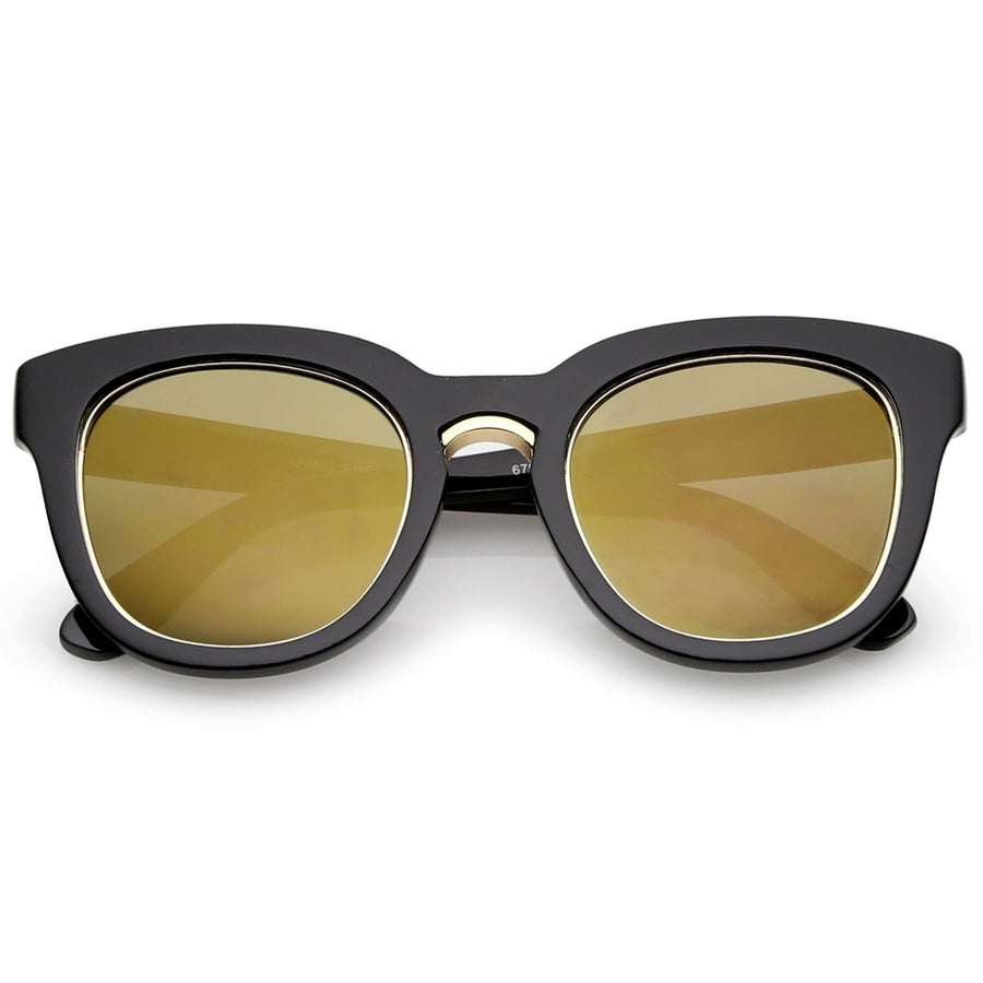 Womens Metal Bridge Trim Colored Mirror Flat Lens Cat Eye Sunglasses 50mm Image 1