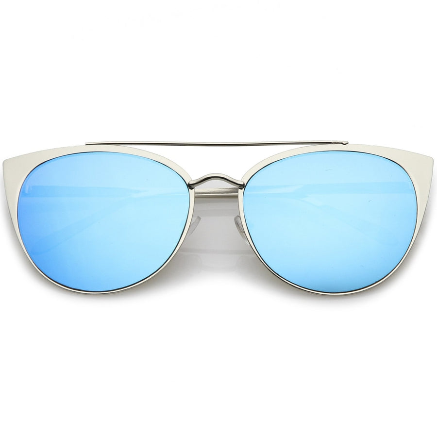 Womens Oversize Metal Crossbar Mirrored Flat Lens Cat Eye Sunglasses 61mm Image 1
