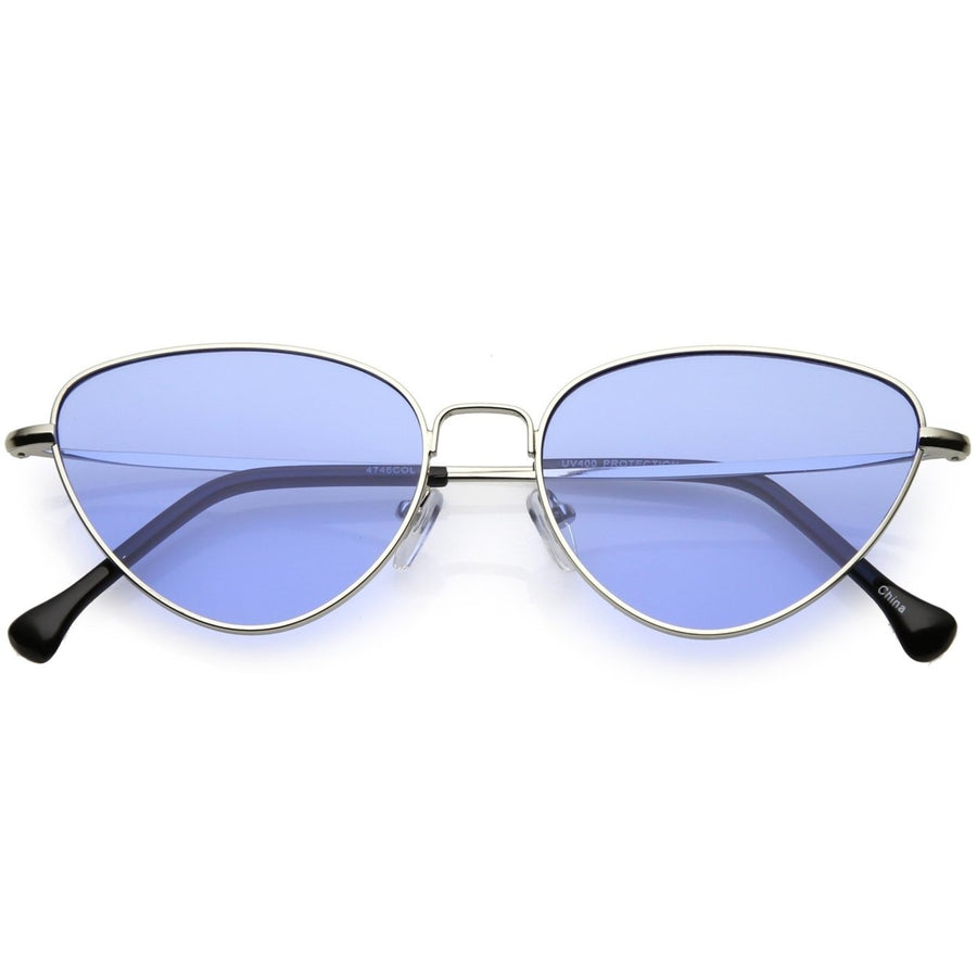 Womens Slim Metal Cat Eye Sunglasses Color Tinted Flat Lens 54mm Image 1