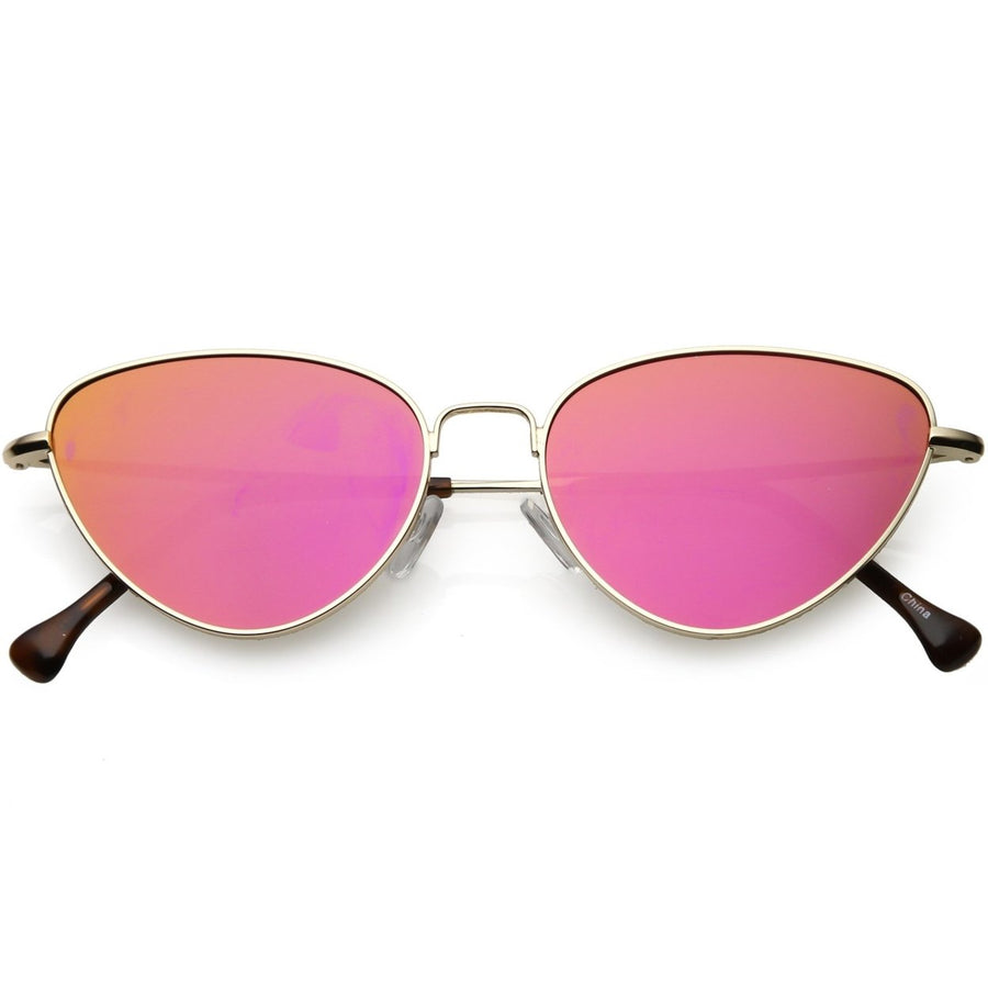 Womens Slim Metal Cat Eye Sunglasses Colored Mirror Flat Lens 54mm Image 1