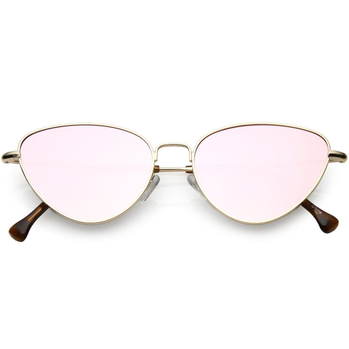 Womens Slim Metal Cat Eye Sunglasses Colored Mirror Flat Lens 54mm Image 4