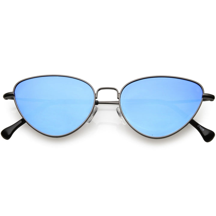 Womens Slim Metal Cat Eye Sunglasses Colored Mirror Flat Lens 54mm Image 6