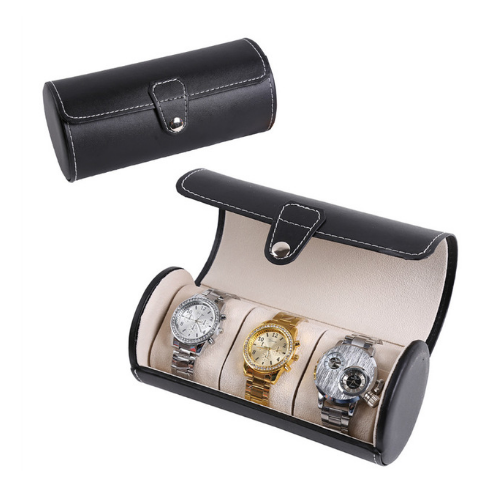 Black 3 Slots PU Leather Jewelry Watch Display Box Bracelet Necklace Travel Case Organizer Image 1