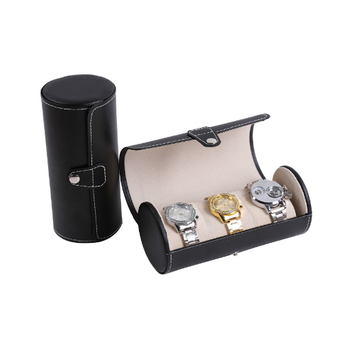 Black 3 Slots PU Leather Jewelry Watch Display Box Bracelet Necklace Travel Case Organizer Image 2