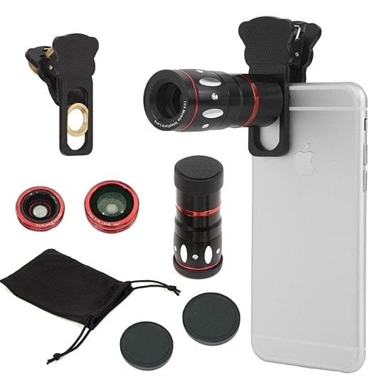 4-in-1 Universal Clamp Clip Camera Lens Kit Set 10x Optical Zoom Telescope + Fish Eye Lens + Wide Angle + Micro Lens Kit Image 1