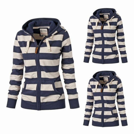 Large Size Long Sleeve Striped Sweater With Hood Image 2