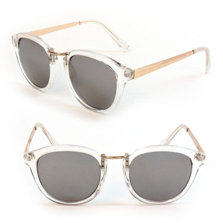 Retro Unisex Clear Frame Sunglasses Mirror UV400 Lens Round Glasses Image 6