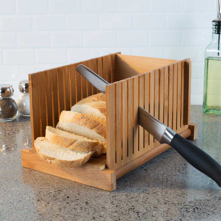 Bamboo Bread Slicer- FoldableAdjustable Knife Guide and Board for Cutting Loaves Evenly Image 1