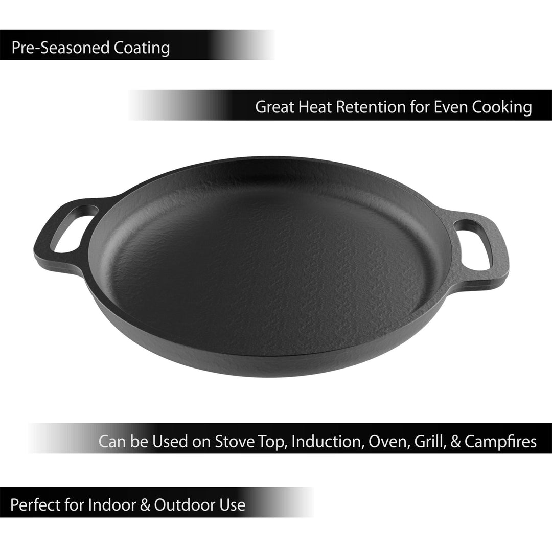 Cast Iron Pre-Seasoned Pizza Pan Skillet Cooking Baking Grilling 13.25 Inch Image 3