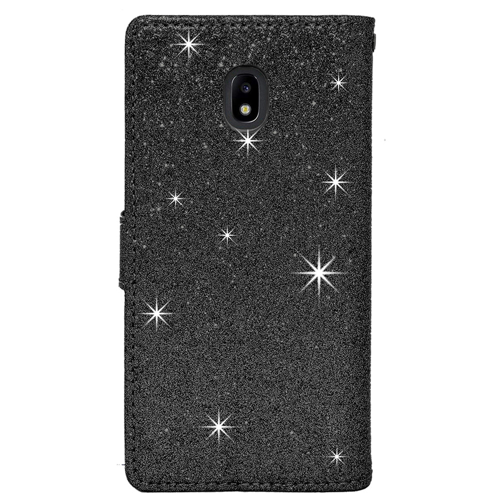 Samsung Galaxy J3 2018 / J337 / Achieve / Express Prime 3 / Star Diamond Bow Glitter Leather Wallet Case Cover Black Image 3
