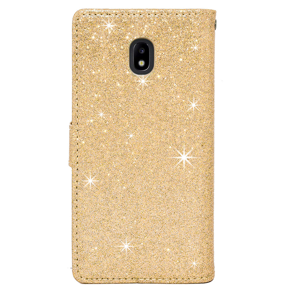 Samsung Galaxy J7 2018 / J737 / Refine Diamond Bow Glitter Leather Wallet Case Cover Gold Image 3