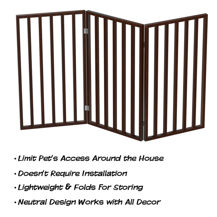 Wooden Pet Gate- Tall Freestanding 3-Panel Indoor Barrier FenceLightweight and Foldable for DogsPuppiesPets- 54 x32" Image 3