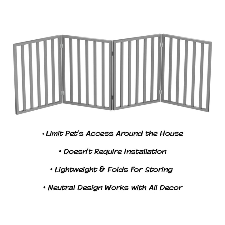 Wooden Pet Gate- Foldable 4-Panel Indoor Barrier FenceFreestanding and Lightweight Design for DogsPuppiesPets- 72 x24" Image 3