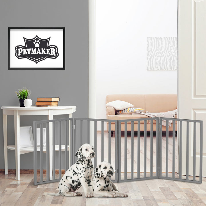 Wooden Pet Gate- Foldable 4-Panel Indoor Barrier FenceFreestanding and Lightweight Design for DogsPuppiesPets- 72 x24" Image 4