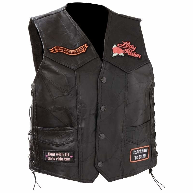 Ladies Rock Design Genuine Leather Vest Image 1