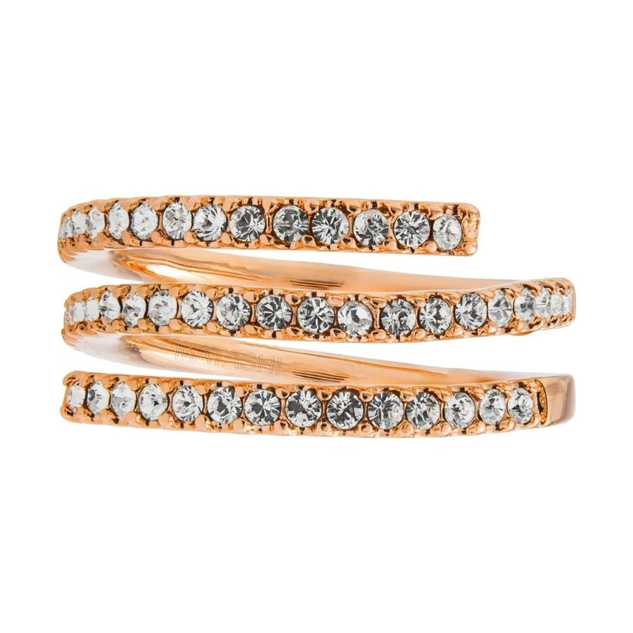 Matashi 18k Rose Gold Plated Luxury Coiled Ring Designed with Sparkling Crystals Size 6 Image 1