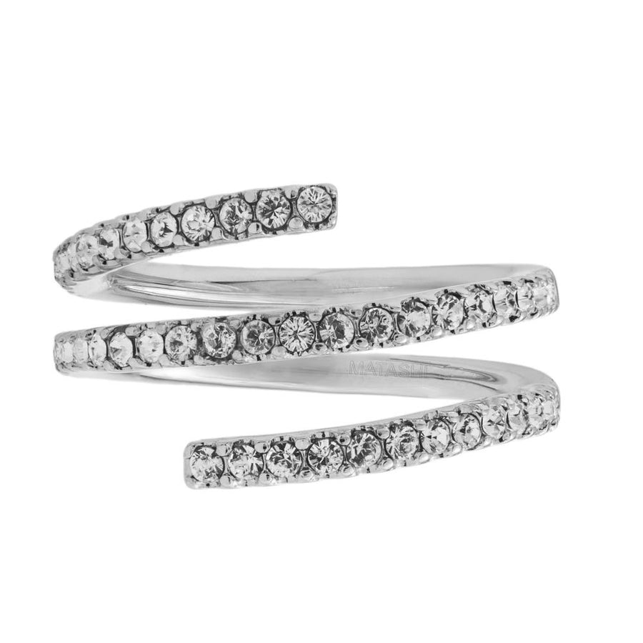 18k White Gold Plated Luxury Coiled Ring Designed with Sparkling Crystals by Matashi Size 7 Image 1