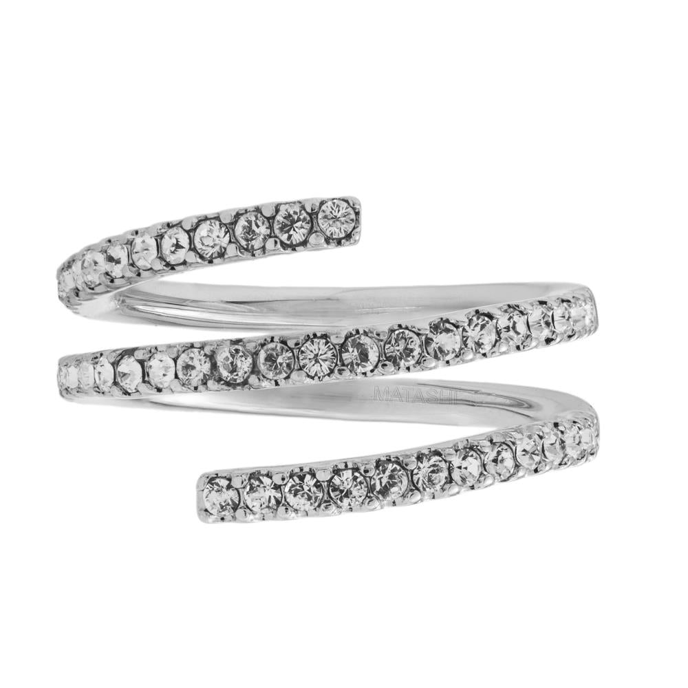 18k White Gold Plated Luxury Coiled Ring Designed with Sparkling Crystals by Matashi Size 7 Image 1