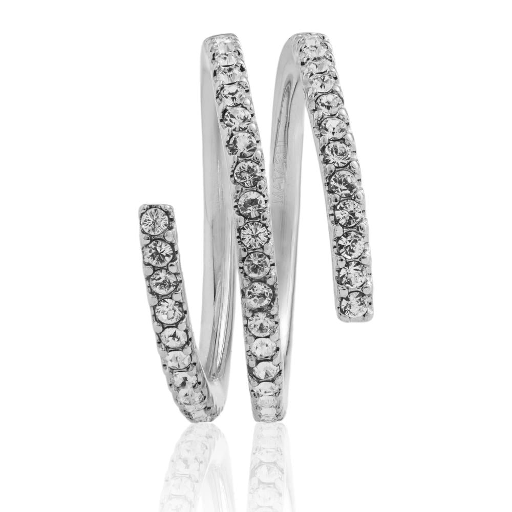 18k White Gold Plated Luxury Coiled Ring Designed with Sparkling Crystals by Matashi Size 7 Image 2
