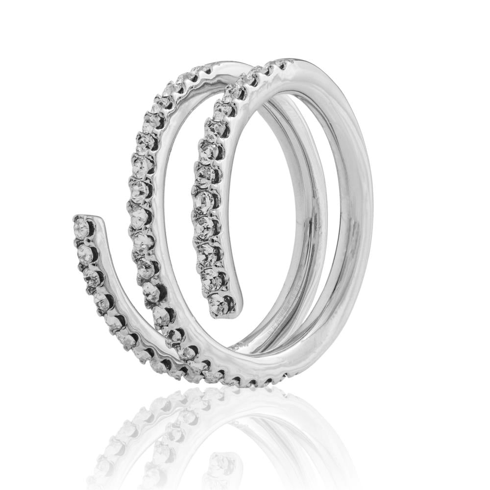 18k White Gold Plated Luxury Coiled Ring Designed with Sparkling Crystals by Matashi Size 7 Image 3