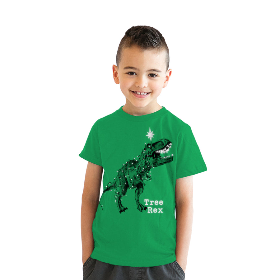 Youth Tree Rex Tshirt Funny Christmas T-Rex Dinosaur Tee For Kids Image 1