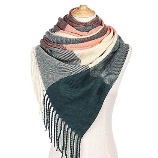 Womens Plaid Scarf Winter Oversized Scarves Tartan Shawl Wrap Image 2