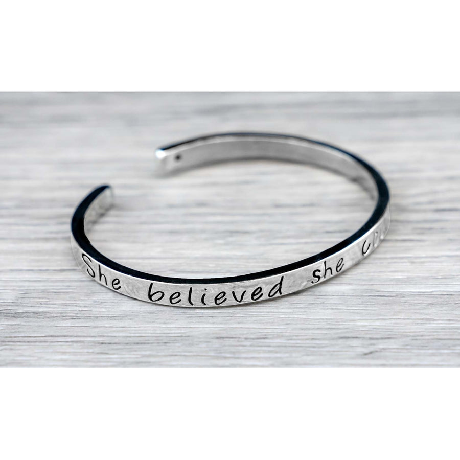 "She believed she could so she did" Inspirational Cuff Bracelet Image 1