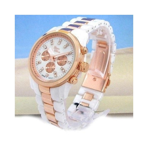 White Pearl Rose Gold Bracelet Fashion Womens Wrist Quartz Watch Image 1