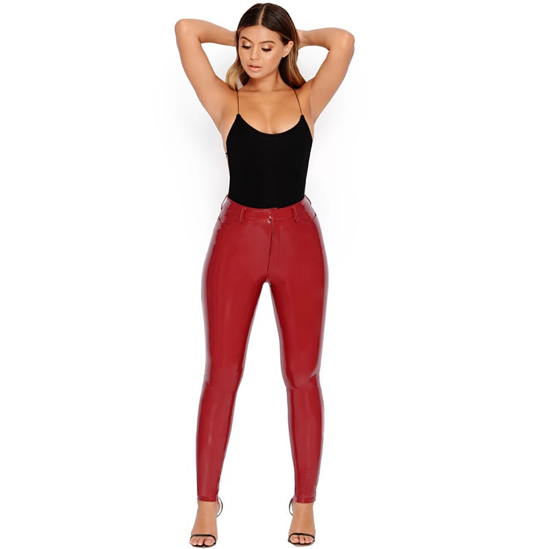 High Waist Bright Leather Pants Image 1