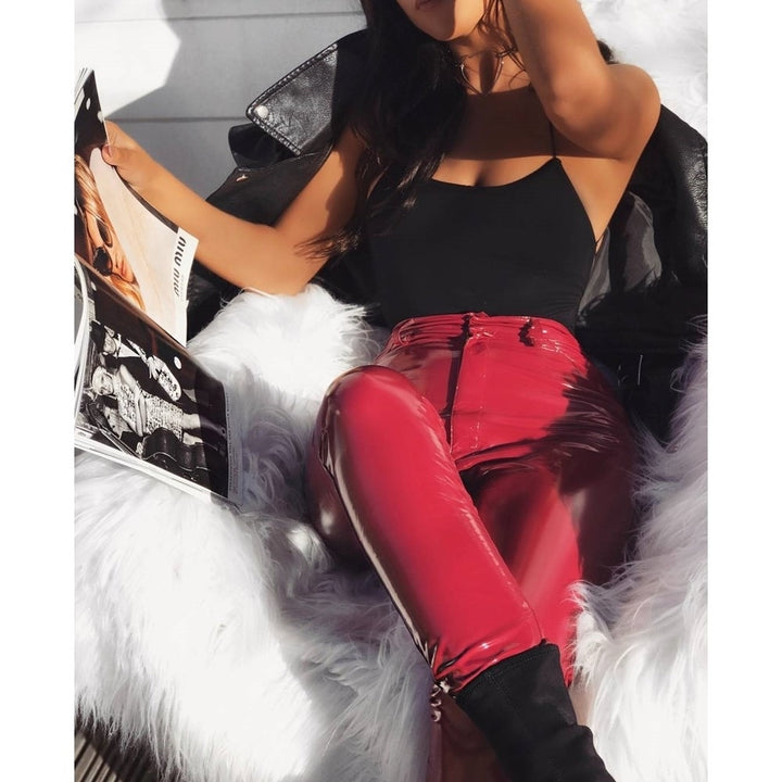 High Waist Bright Leather Pants Image 6