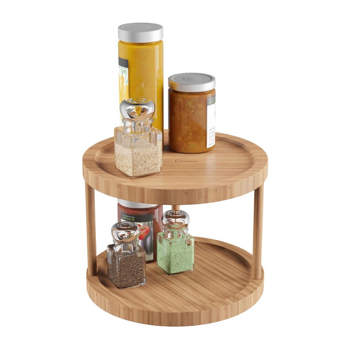 10 Inch Lazy Susan Bamboo Round Two Tier Turntable KitchenPantry and Vanity Organizer and Display Image 1