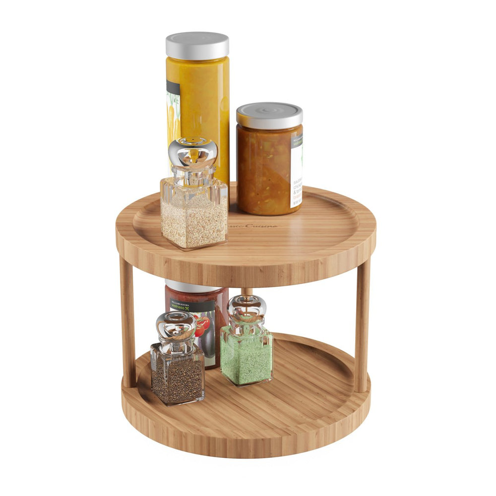 10 Inch Lazy Susan Bamboo Round Two Tier Turntable KitchenPantry and Vanity Organizer and Display Image 2