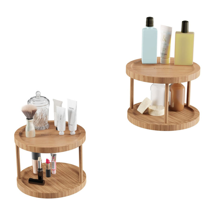 10 Inch Lazy Susan Bamboo Round Two Tier Turntable KitchenPantry and Vanity Organizer and Display Image 6