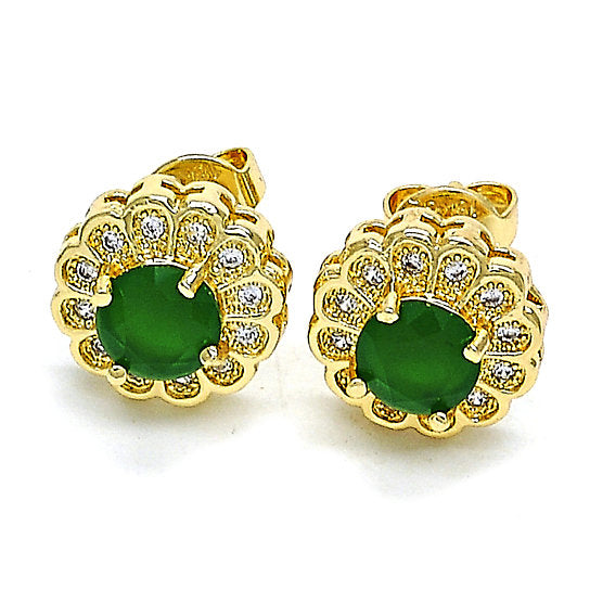 14k Crafted Gold Filled Green FLOWER STUD EARRING WITH MICRO PAVE Image 1