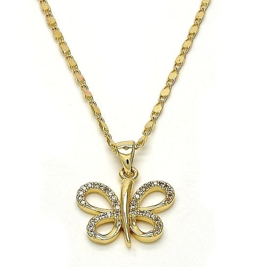 14k Gold Filled Fancy NecklaceButterfly Designwith White Micro PavePolished FinishPlateden Tone Image 1