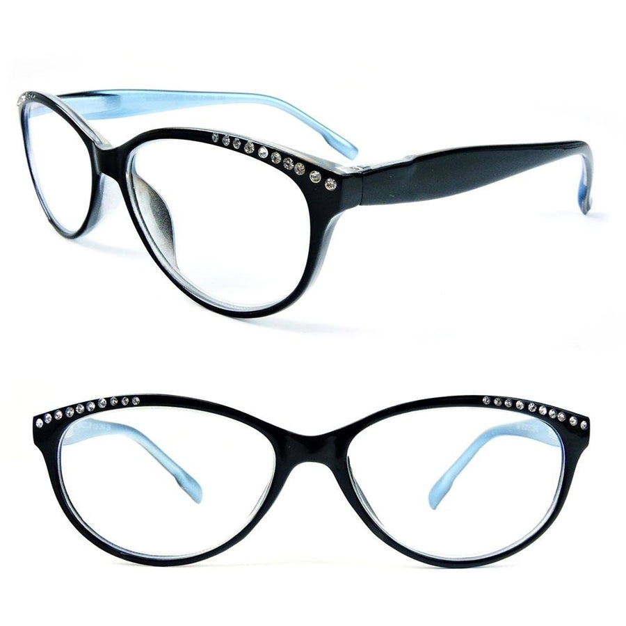 Reading Glasses Cat Eye Frame Spring Hinges Crystal Readers Image 1