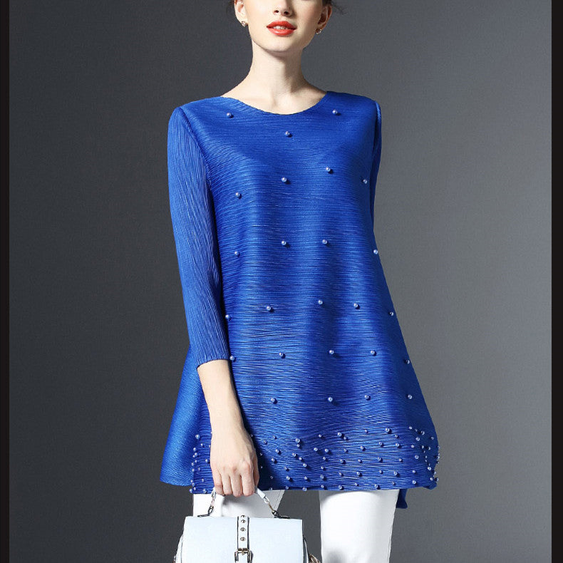 Crew Neck Work A-Line Date Beaded Tunic Image 2