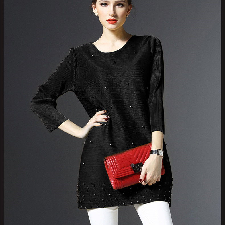 Crew Neck Work A-Line Date Beaded Tunic Image 3