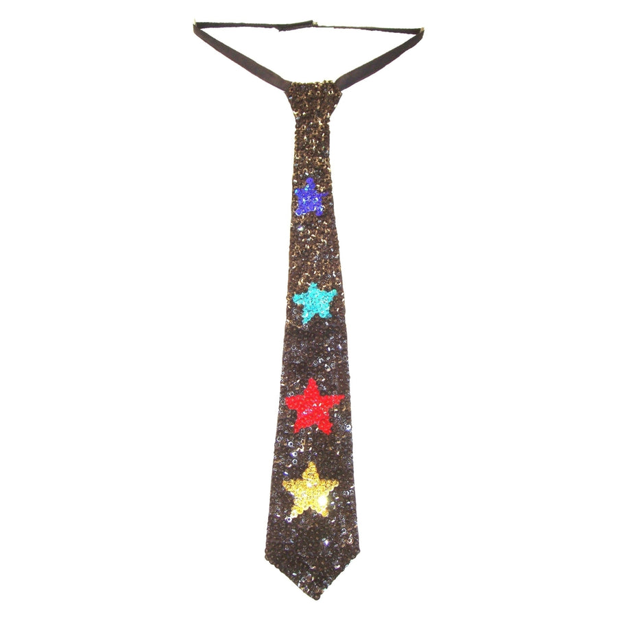 Sequin Neck Tie Black with Colors Stars Adult Unisex Image 1