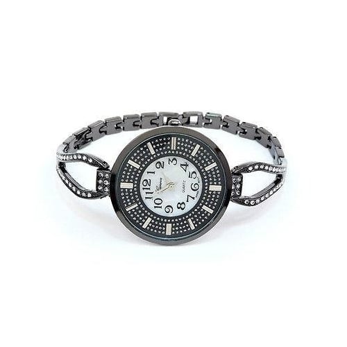 Black Crystal Bling Face Thin Bracelet Womens Jewelry Watch Image 1