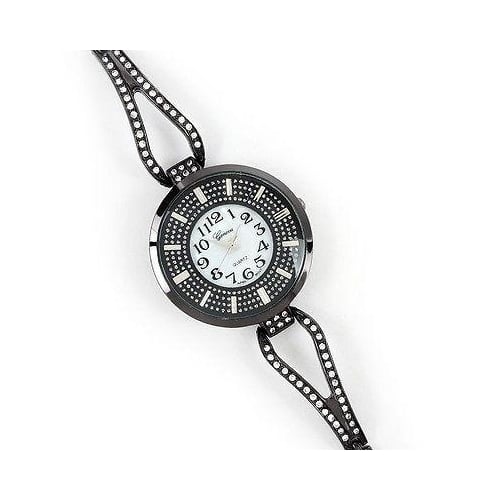 Black Crystal Bling Face Thin Bracelet Womens Jewelry Watch Image 2